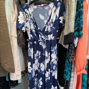 Blue Floral Maternity High-Low Dress